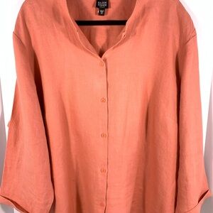 Eileen Fisher Coral Linen Button-Front Top